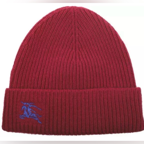 BURBERRY 100% cashmere burgundy beanie hat one size unisex - Picture 1 of 5